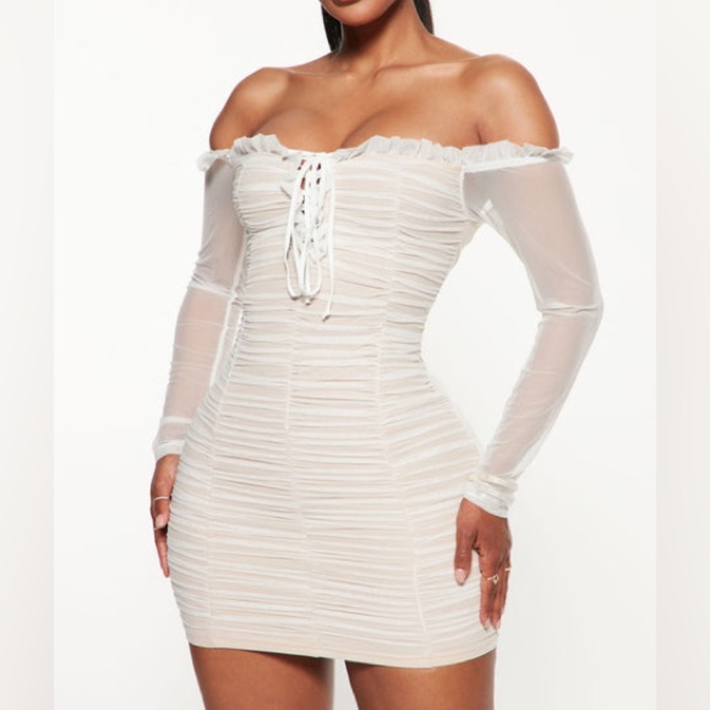 Fashion Nova Off-Shoulder White Mini Dress